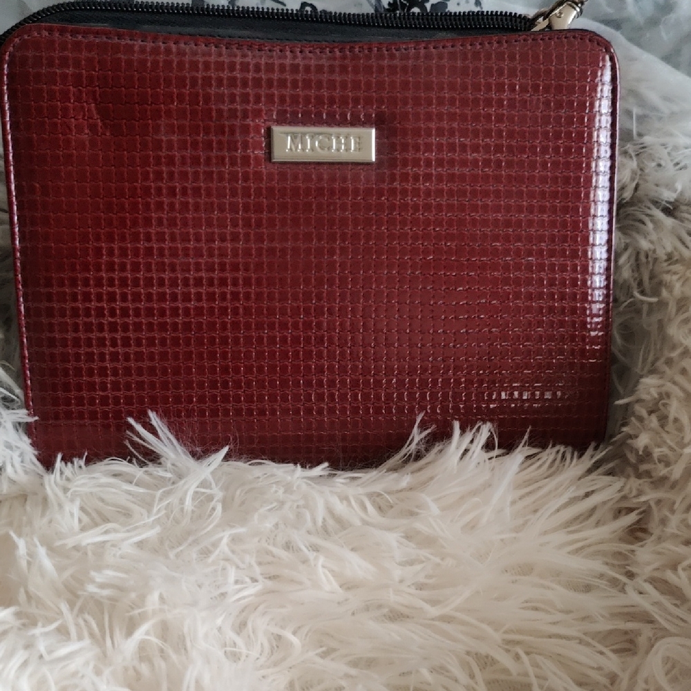 Miche Burgundy Crocodile-Embossed Clutch